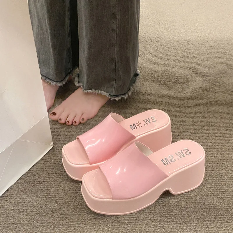 Zapatillas de plataforma para mujer, zapatos de tacón alto, sandalias gruesas con cuña, chanclas informales, 2023