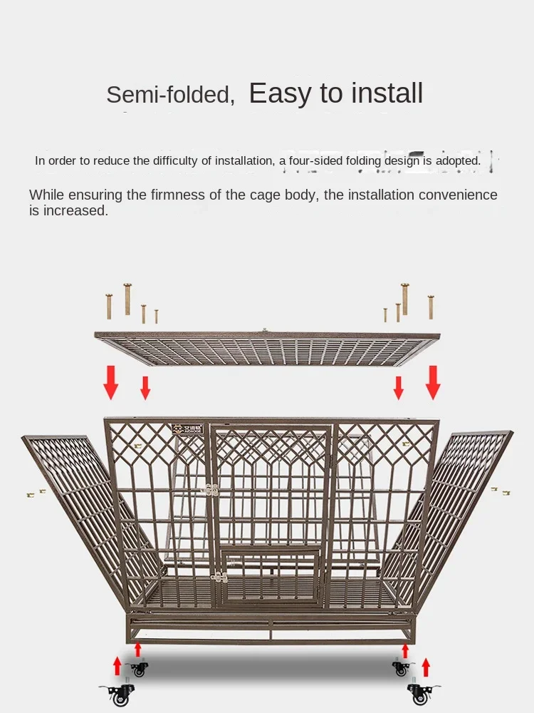 Medium and Large Dog Iron Cage Indoor Outdoor Galvanised Square Tube Dog Cage Thicker and Thickened with Toilet Golden Hair