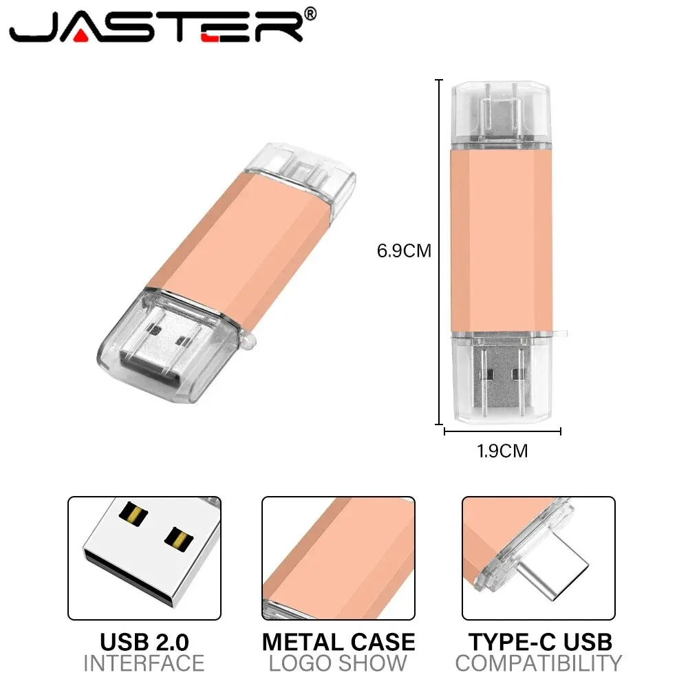 JASTER Mini TYPE-C USB Flash Drive 64GB Rose Golden Memory Stick Pen Drive Creative Business Gift Blue External Storage Pendrive