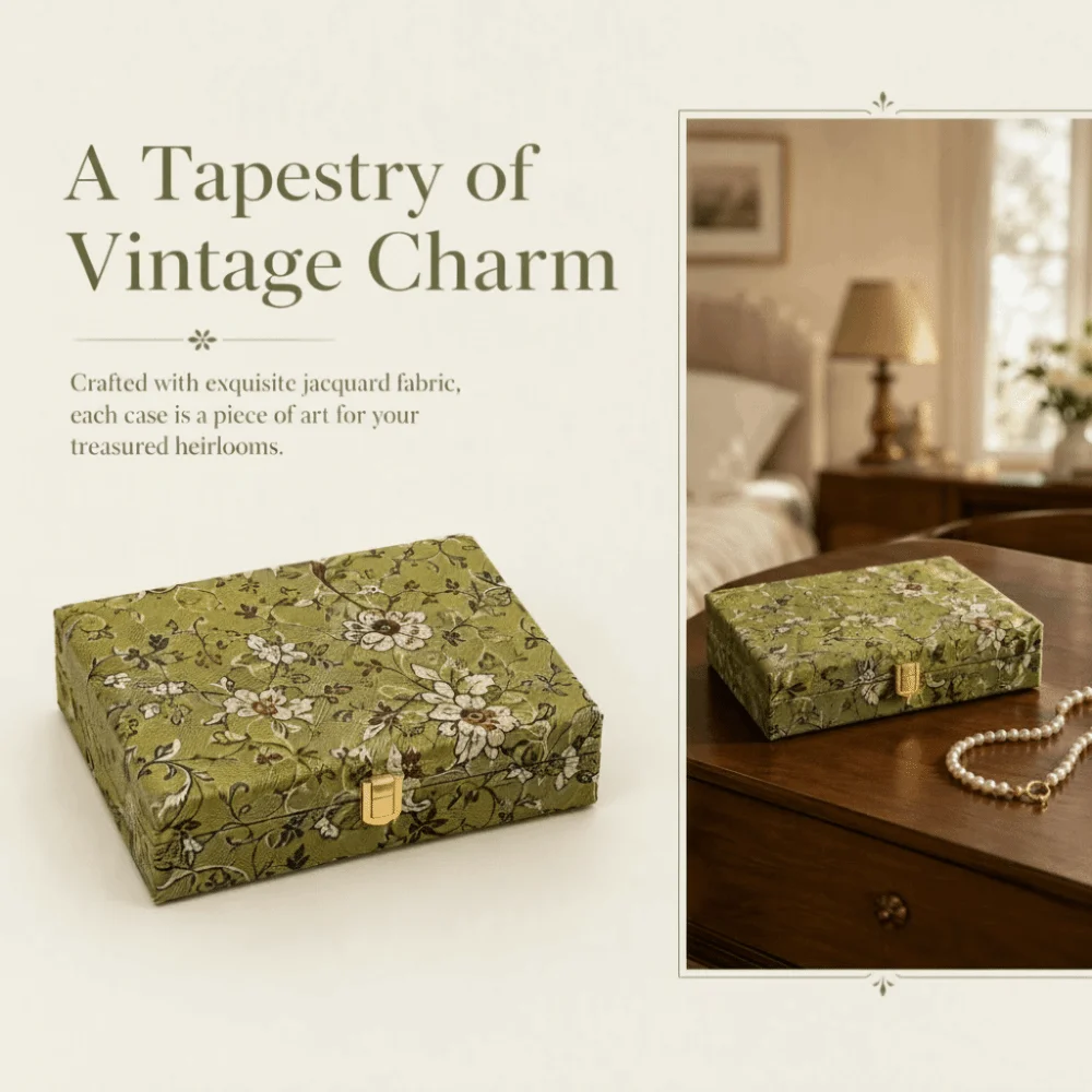Retro Wooden Jewelry Box Embroidered Floral Vintage Jewelry Case Large Capacity Luxury Multi Compartment Jewelry Holder