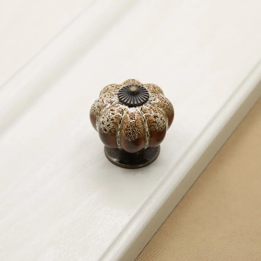 Retro Single Hole Ceramic Pumpkin Handle Leopard Pattern European Style Cabinet Knob Vintage Round Drawer Knobs Cupboard