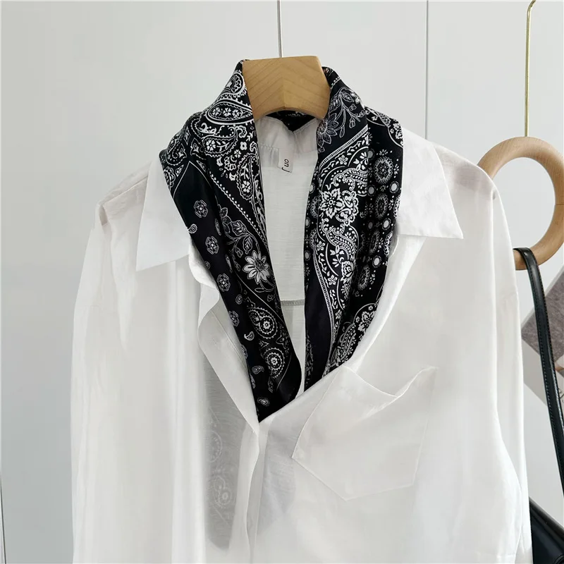 OMEA-Foulard de tête rétro pour femmes, 100% pur, mode moderne, petit carré, version coréenne, motif cachemire noir, luxe