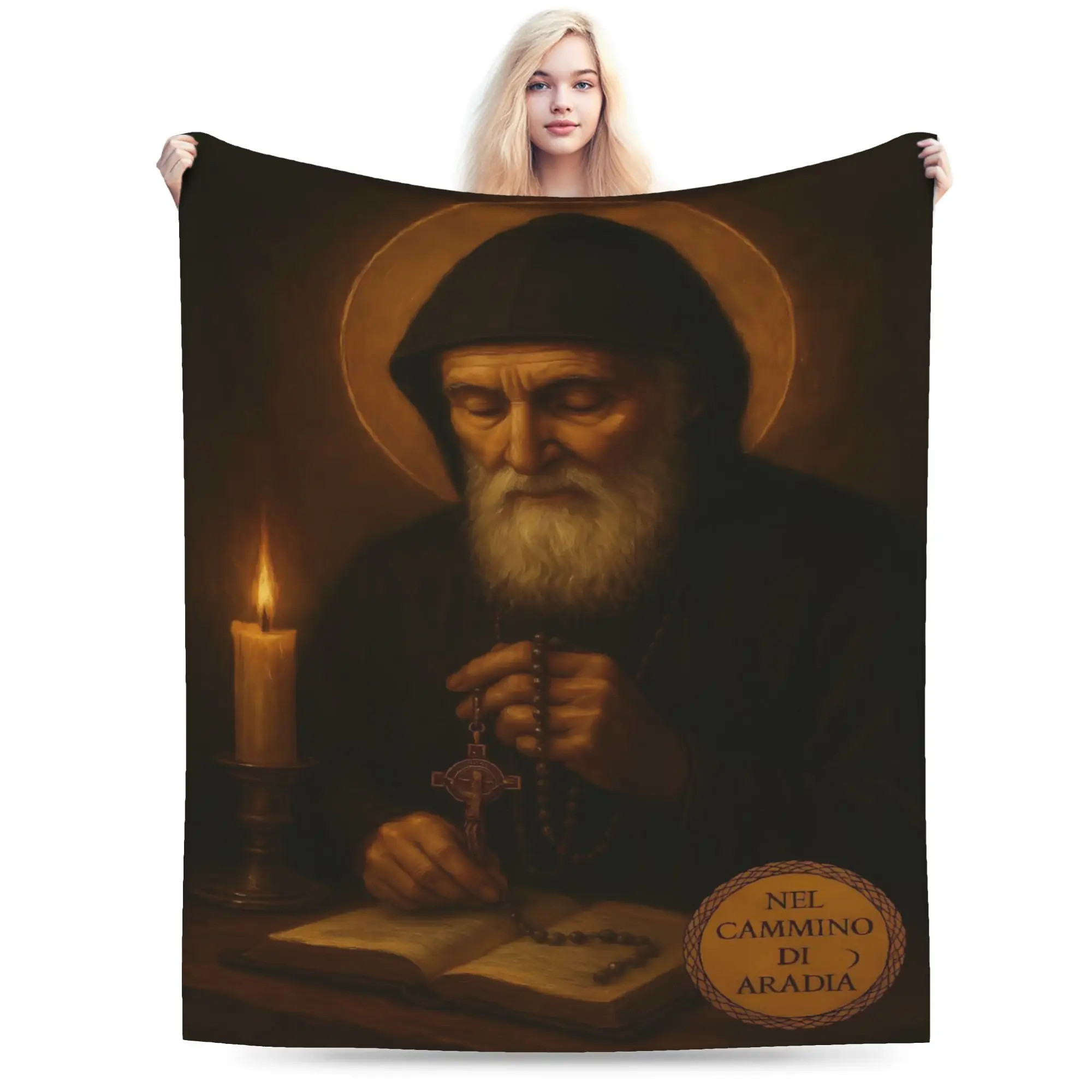 Soft Blanket Picnic Radiant Saint Charbel Golden Halo Bedding Throws  Flannel Bedspread For Bedroom Funny Sofa Bed Cover