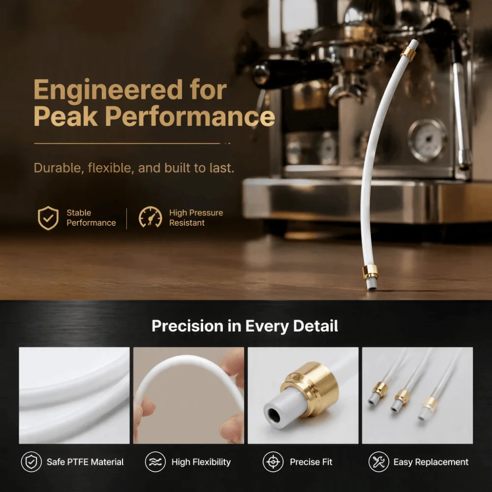 3 Pack 4mm OD Coffee Machine Milk Tube Food Grade High Temp Flexible Frother Hose PTFE Material Stainless Steel Fitting