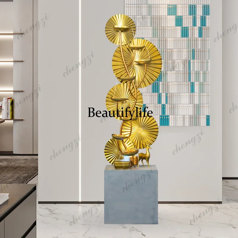 X173 light luxury wrought iron gold living room indoor floor decoration imitation stone Chinese lucky feng shui ornament