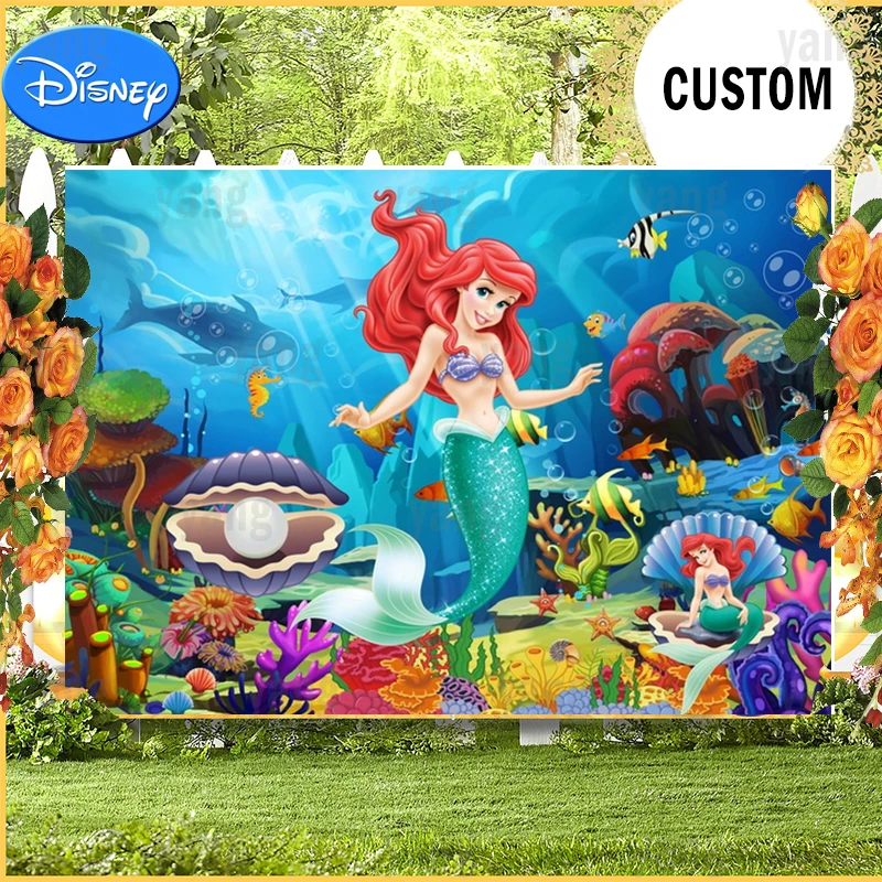 Disney personalizado pequena sereia ariel pano de fundo princesa meninas festa de aniversário feliz chá de fraldas fundo fotografia submarina