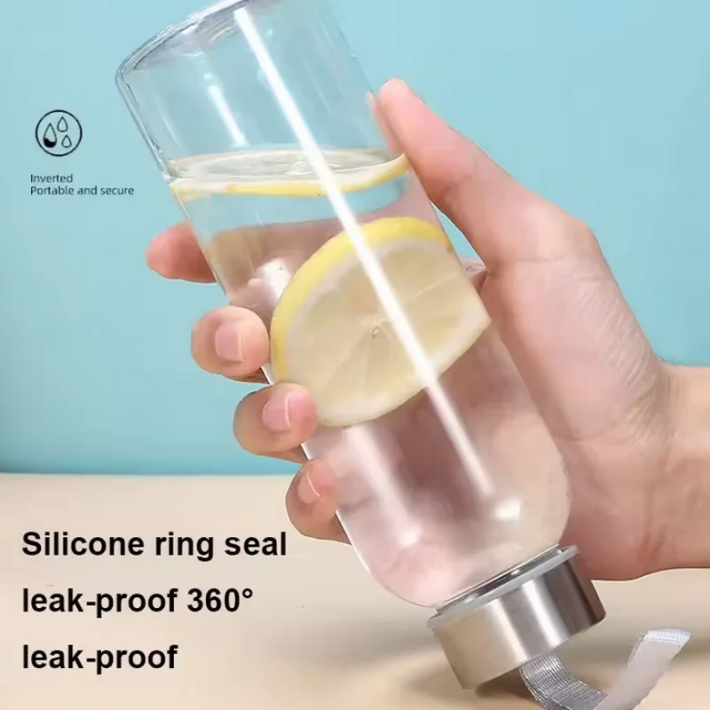 ขวดน้ำใสขนาด 500 มล. ฝาปิดสแตนเลส แก้วน้ำพลาสติก ขวดน้ำพกพาสำหรับชงชาในออฟฟิศ กีฬา และการเดินทาง