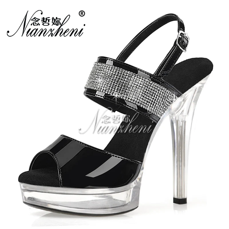 Rhinestone Black Peep Toe 6Inch Nightclub Strip Pole Dance Fashion Women 20cm Elegant 8Inch Bride Catwalk 17cm Platform Sandals