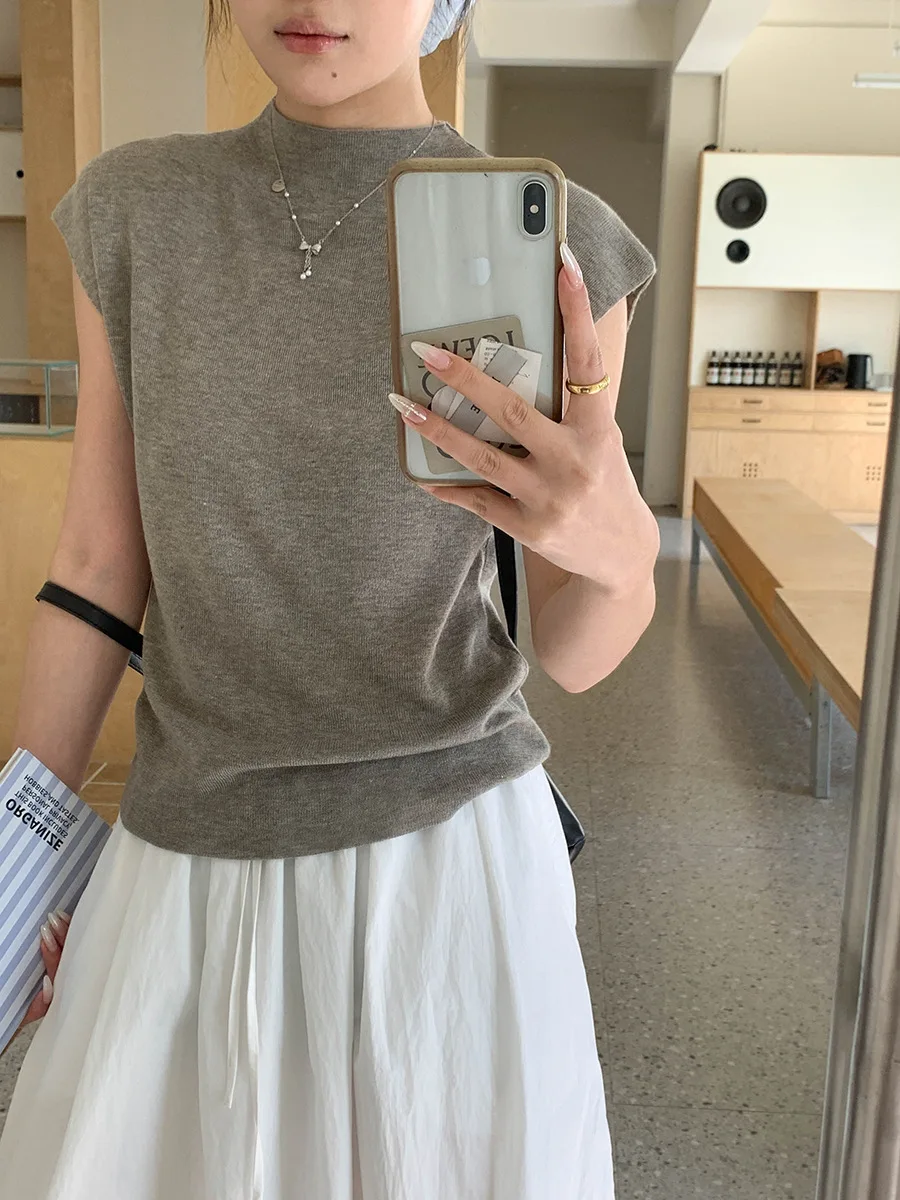 Nuovo maglione lavorato a maglia pullover a maniche corte casual estivo per donna