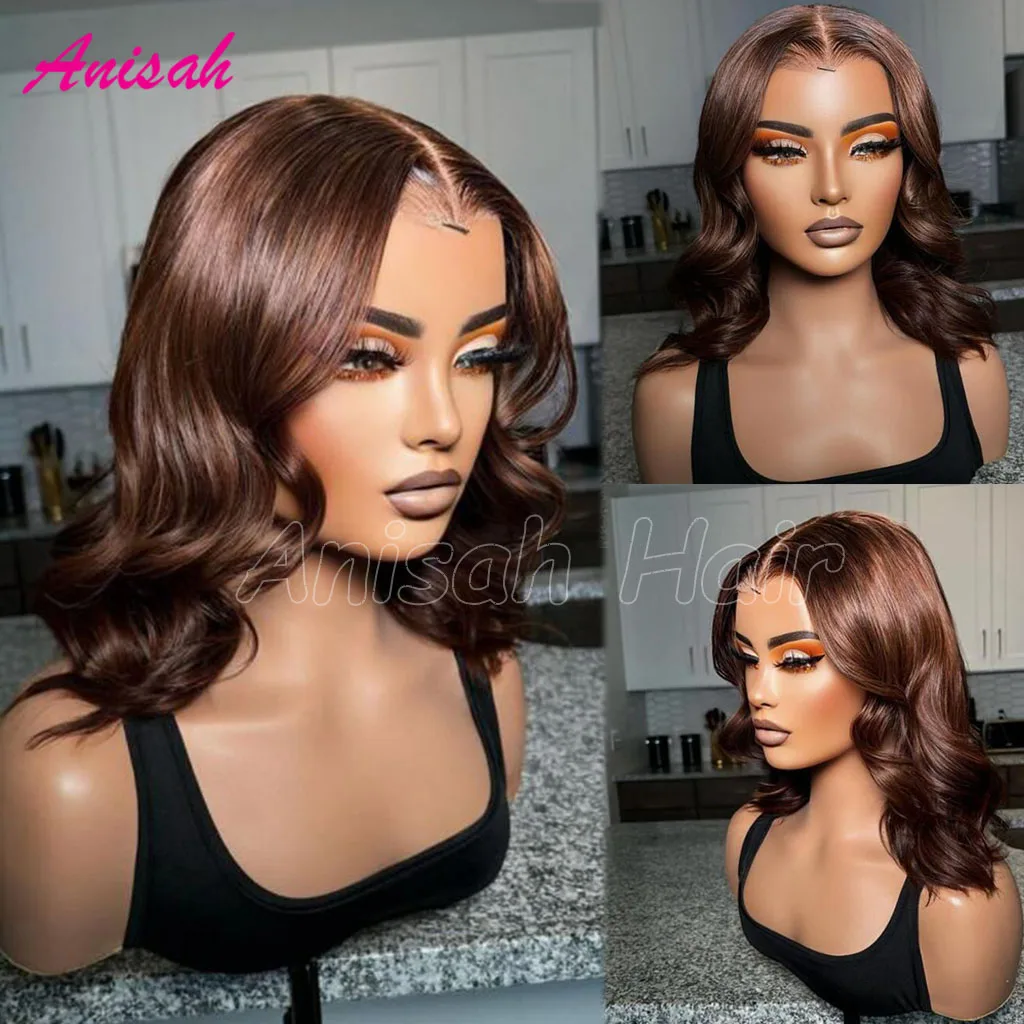 

Brazilian Remy Hair Brown 13x4 Wavy Short Bob Human Hair Wigs 13x6 Lace Frontal Bob Wigs Colored Short Lace Front Wigs