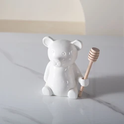 Lovely Bear Honey Pot Cermaic Honey Pot with Honey Dipper Kitchen Storage Tank Honey Jar Honey Bottle