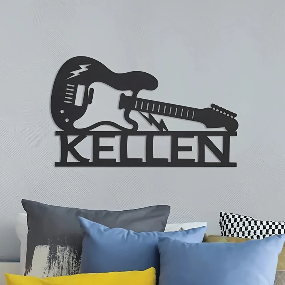 

Custom Guitar Silhouette Metal Sign - Personalized Wall Art for Music Lovers, Reusable Home & Porch Decor
