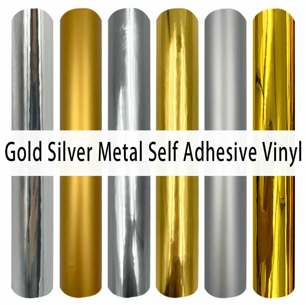 Gold Silver Series Metallic Adhesive Craft Permanent Vinyl Bundle 6 Sheets 12''x10'' Indoor Mugs Desk Glass Decor for Cut DIY