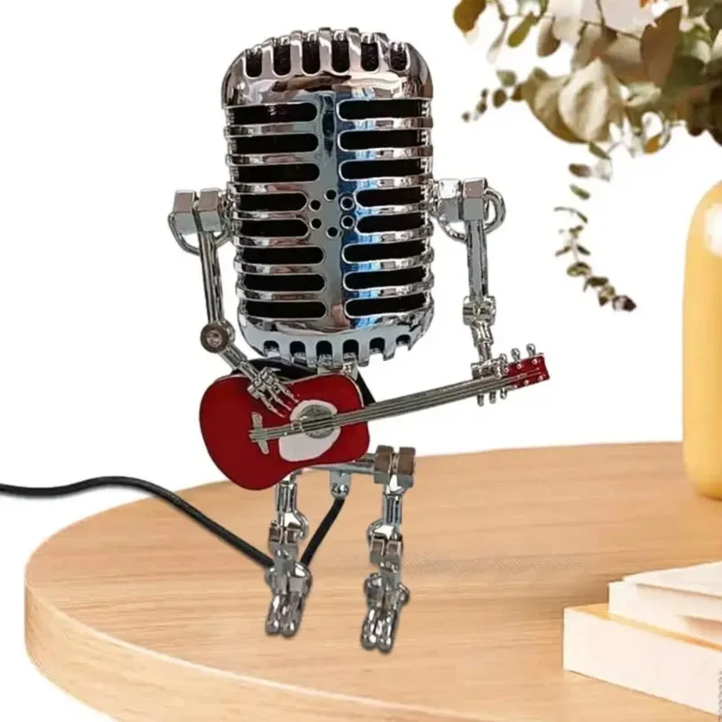 Hot Sale Vintage Microphone Robot Lamp Play Guitar Desk LED Lamp Light Vintage Miniatures Crafts Lighting Office Home Decoration