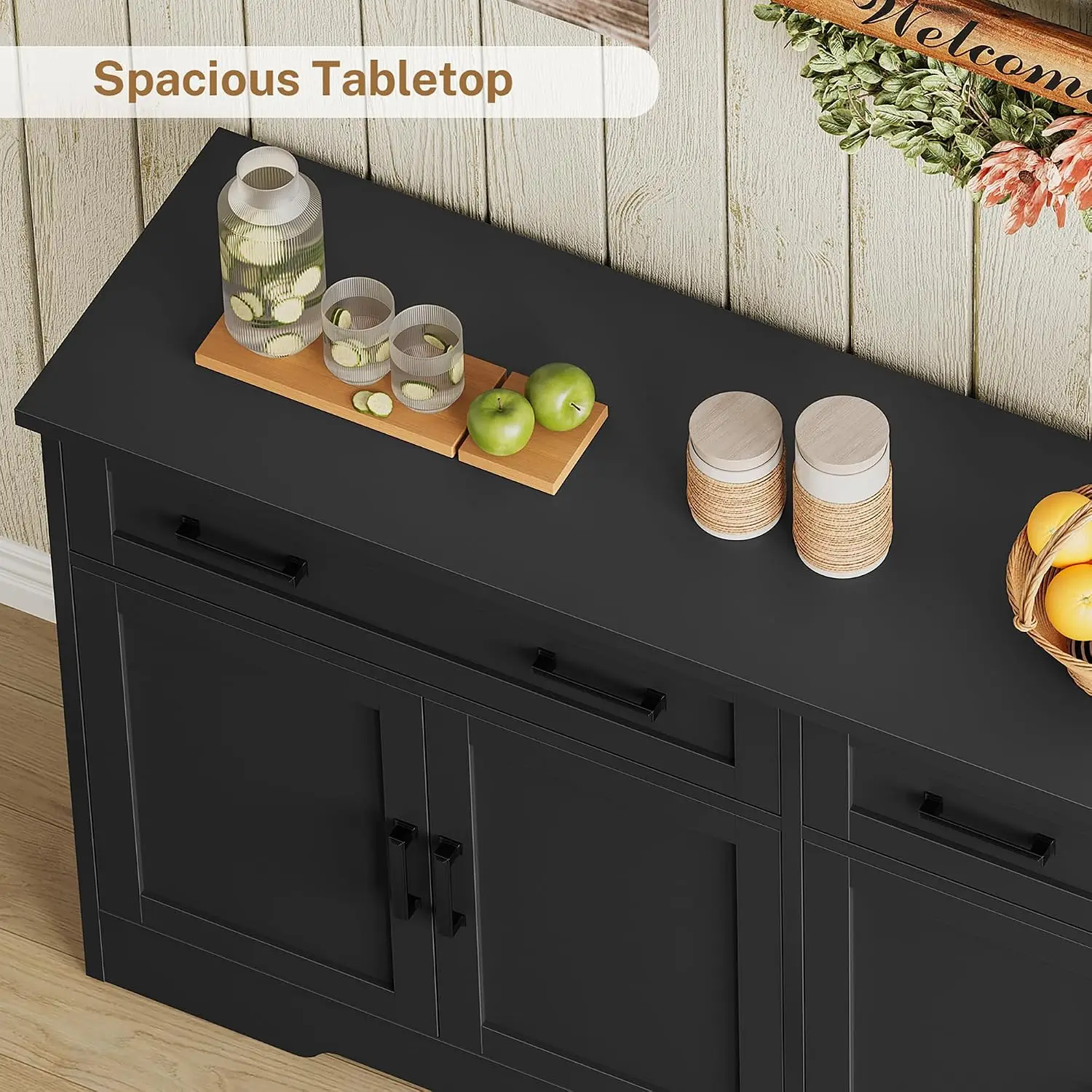 55" Buffet Cabinet with Storage and Drawers, Large Sideboard Buffet Cabinet with Adjustable Shelves and Doors, Modern Coffee Bar