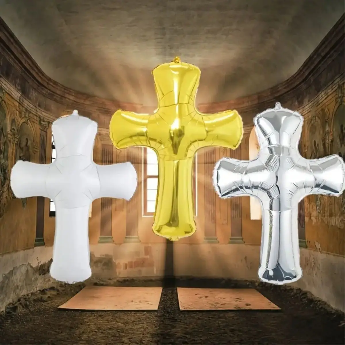 

3D Cross Foil Balloons Baby Baptism Easter Cross Balloon First Holy Communion Christening Religious Decor Home DIY Decoration