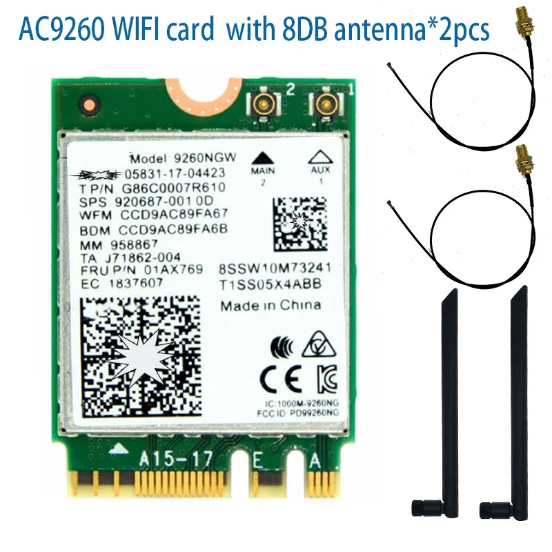 WDXUN Dual Band Wireless-AC 9260 9260ac 9260NGW NGFF 802.11ac MU-MIMO 1730 Mbps 1,73 Gbps WiFi + Bluetooth 5.0 Windows 10