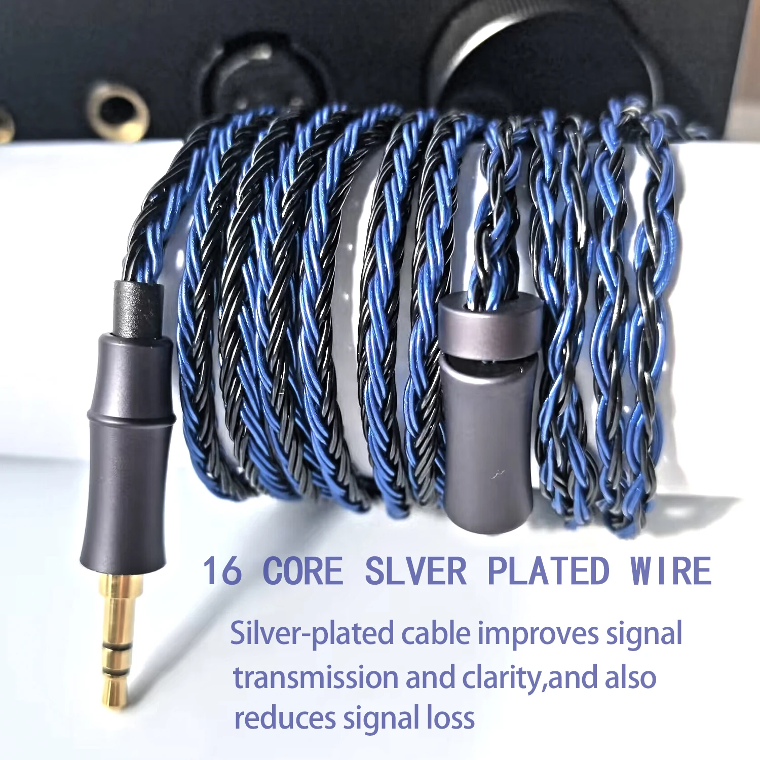 Kabel do słuchawek Poyatu, 16-żyłowy, posrebrzany, ulepszony kabel z wtyczką 3.5mm/4.4mm, złącze 0.78 2PIN / QDC, wymienny przewód do słuchawek HIFI — zdjęcie produktu 3