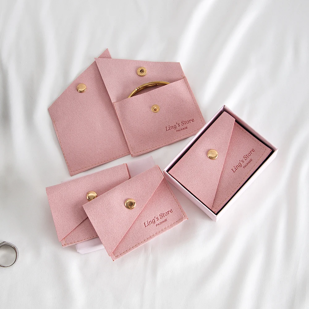 50pcs Personalized Velvet Jewelry Bag Microfiber Snap Button Portable Pouches Earrings Rings Storage Bracelet Necklace Packaging