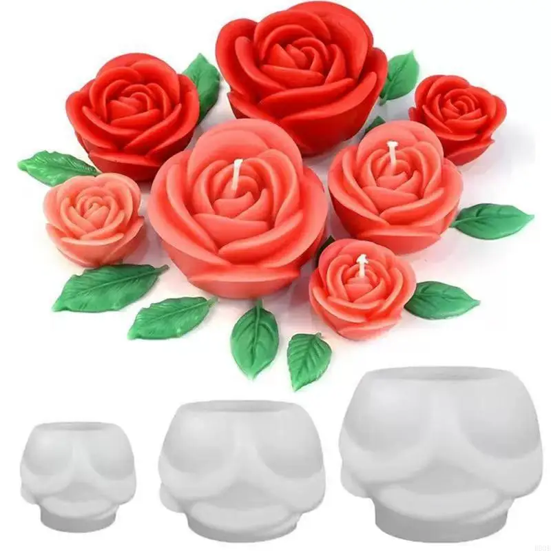 Rosenkerzenform-Set, 4-teiliges Blumenguss-Set mit 3 Rosenstilen und Blattstrukturplatte für Seifenherstellung und Heimblumen – Detail 3