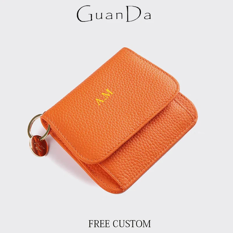 

Custom Initials Man Genuine Leather Card Holder Key ring Cowhide RFID Fashion Luxury Wallet Woman Versatile Casual Coin Purse