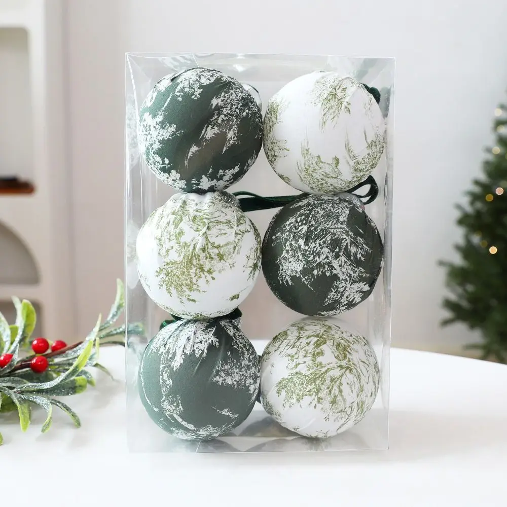 8CM Printed Christmas Ball Plastic Fabric Covered Christmas Tree Decorations Print Pattern Luxury Christmas Spheres Decor