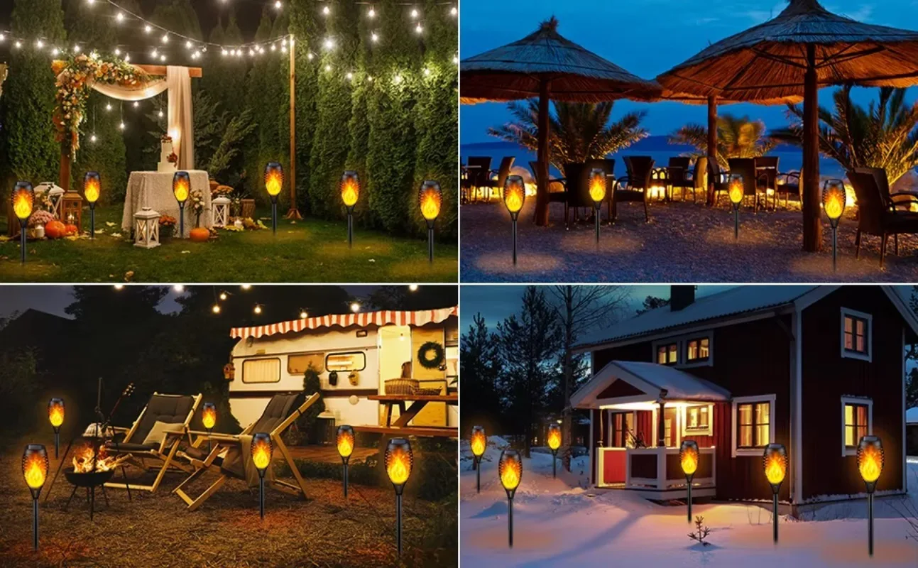 12 LED Solar Flame Torch Light  Waterproof Garden Decoration Yard Patio Floor Lamp Flickering Light Outdoor Solar Lights