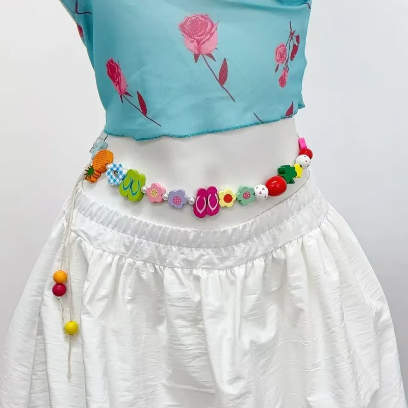 

Ins Beach Choker Necklace Dopamine Layered Beaded Flower Chain Cute Adjustable Tie Choker for Women Trendy Boho Jewelry Gift