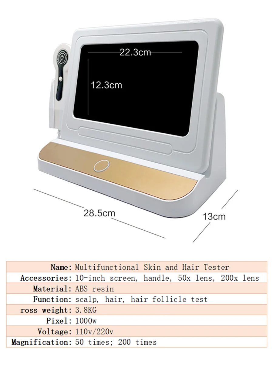 10 Inch LCD Scalp Detector Digital Hair Analyzer Microscope for Hair Follicle Testing and Analysis Magnifier 50/200X