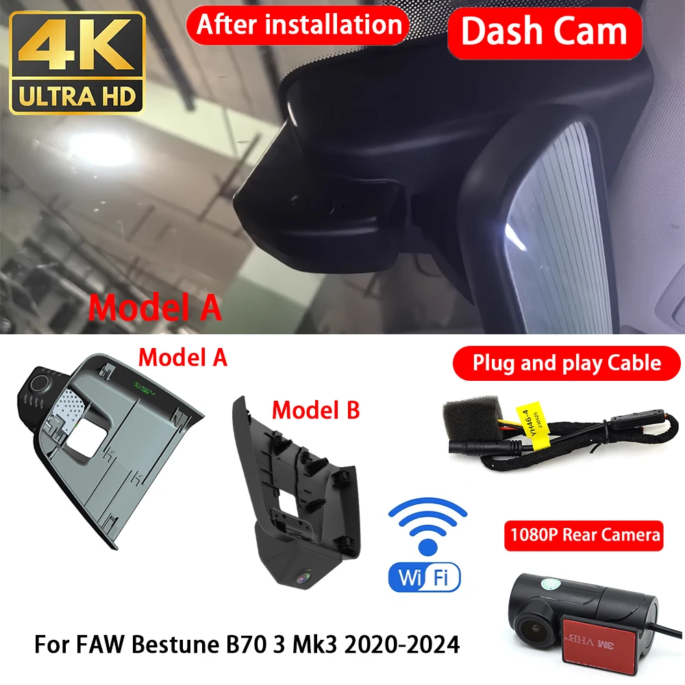 Cámara para Auto FAW Bestune B70 3 Mk3 2020-2024, 4K 2160P, Delantera y Trasera, DVR, Wifi, Plug & Play, Grabación en Bucle