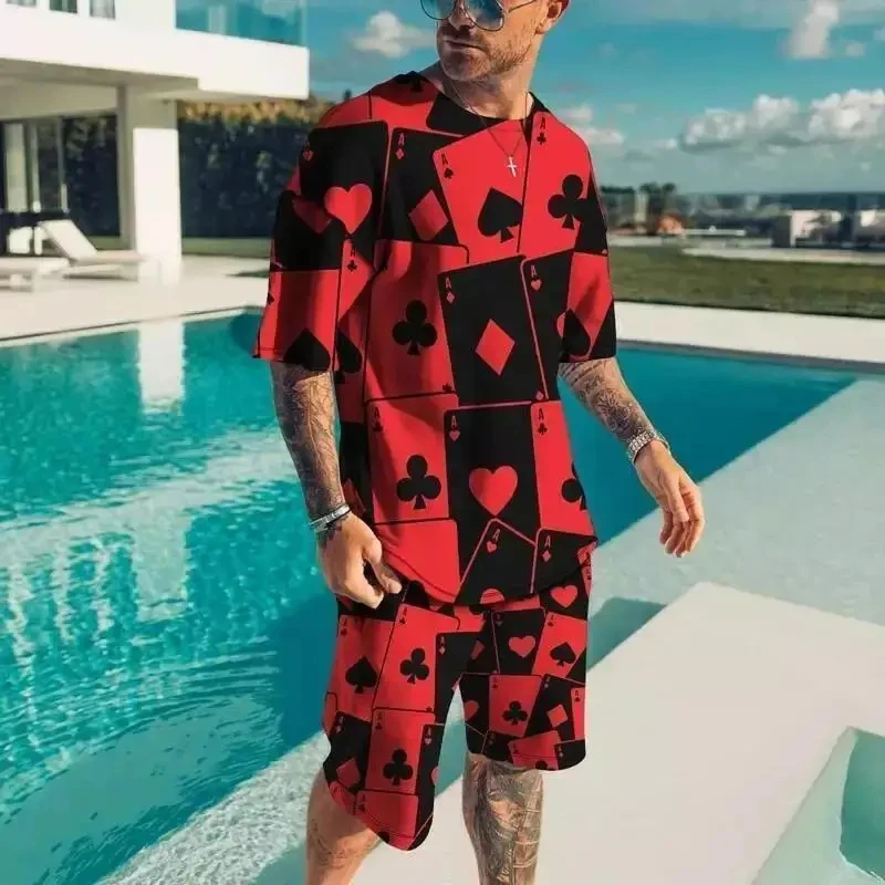 Summer Demon OX Smiling Face Pattern Men's Shorts Sets Casual Street T Shirts+Shorts 2PCS Outfits 3D Print O-Neck Tracksuit Suit