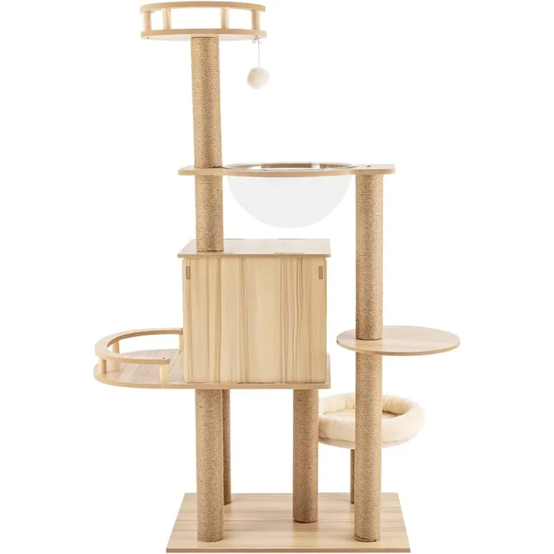 

Cat Tree Tower Multi-Level Climbing Frame 54 -Inch Modern MDF Cat Condo Cage for Large with Scratching Posts (62 * 42 *