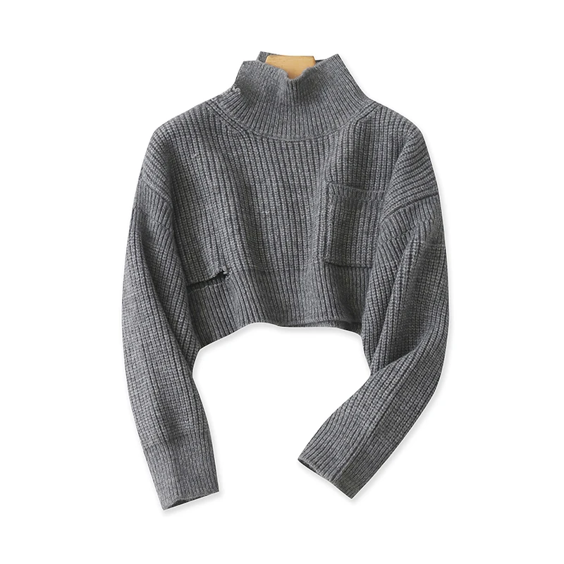 

Эластичный укороченный топ Long Sve ort, вязаный свитер, весенне-осенний новый женский повседневный теплый трикотаж с воротником