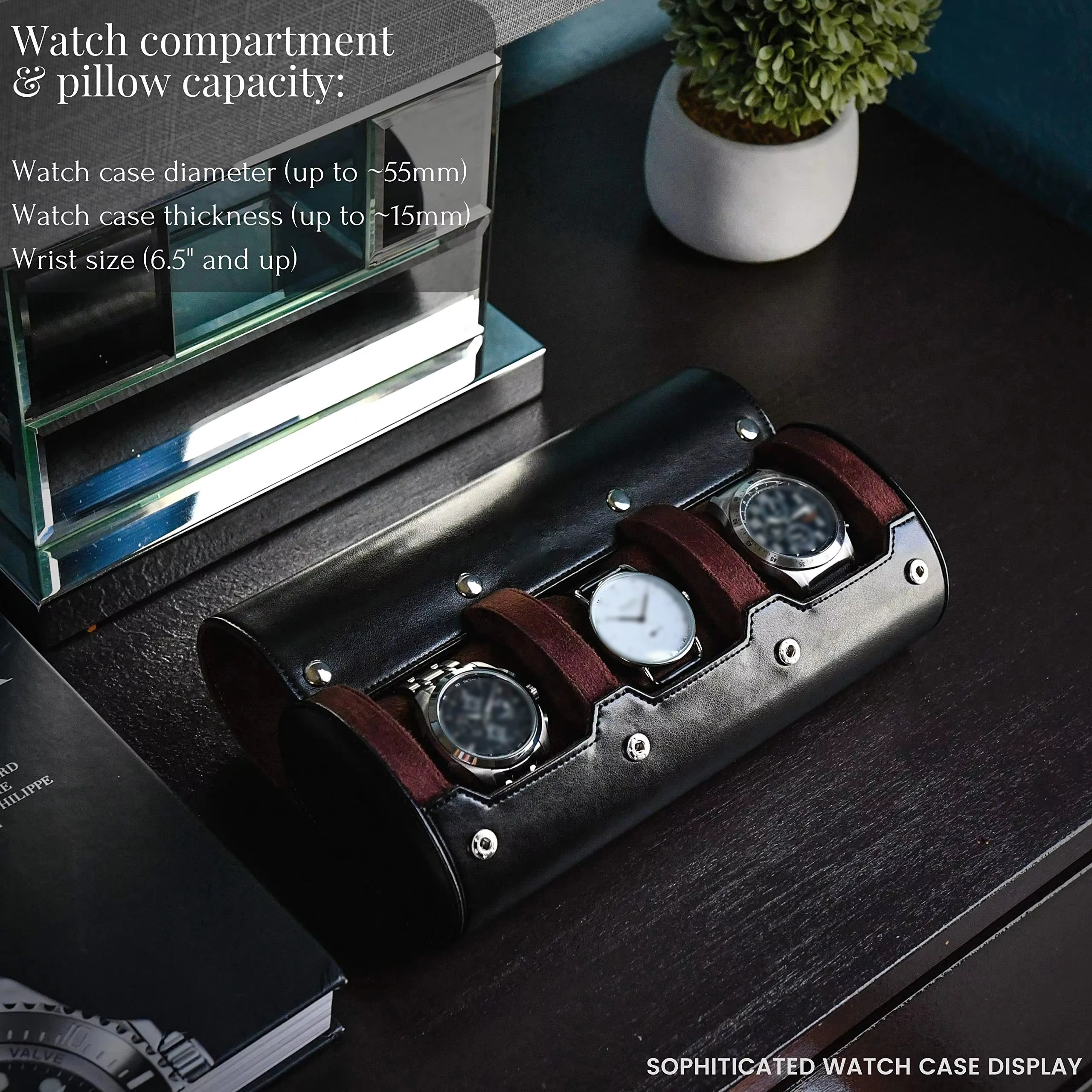 Watch Travel Case ,3/6 Slot Watch Roll Travel Case Organizer Display - PU Leather Watch Case - Watch Organizer for Men & Women image 4