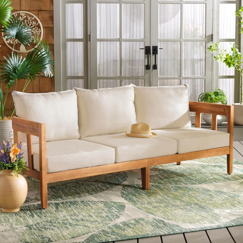 

Outdoor Collection Owen Natural Teak Solid Wood/Taupe Cushion 3-Seater Sofa