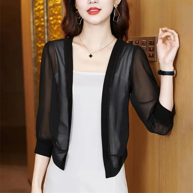 Thin Summer Sun Protection Clothing Short Women's Jacket Fashion Lantern Sleeve Casual Coat Female Outerwear Shawl Tops 2023 New