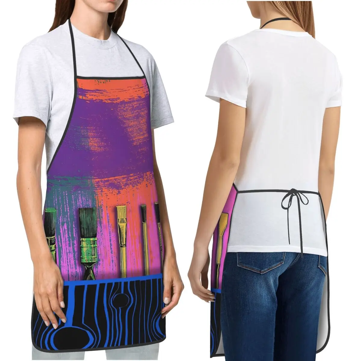 Artistic Colour Paint Brush Brushes Apron Chef Cooking Cuisine Tablier Bib Kitchen Cleaning Pinafore for Women Men Painting