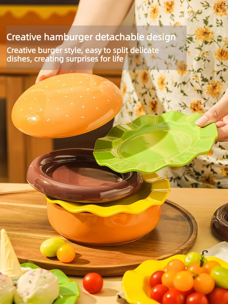 Hamburger rice bowl ceramic tableware Look good plate set Salad bowl dessert plate cartoon underglaze color Joe Move gift set