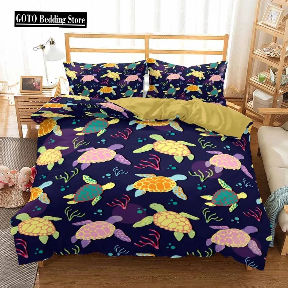 

3D Printed Sea Turtles Bedding Set Single Adults Duvet Cover Sets Cute Queen King Bedroom Bed Covers Bedclothes Marine Organism