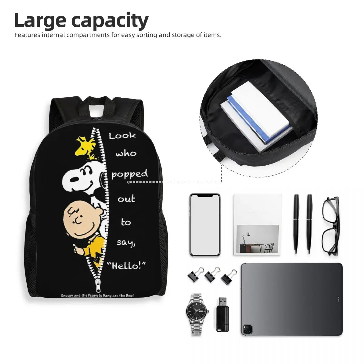 Snoopy Peanuts Cartoon Backpack Travel Backpacks Boy Kawaii High School Bags Designer Large Rucksack