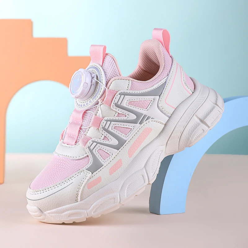A pair of kids fashion high performance sneakers, quick rotary lace, flexible wear-resistant sole campus sports shoes YY-6065S