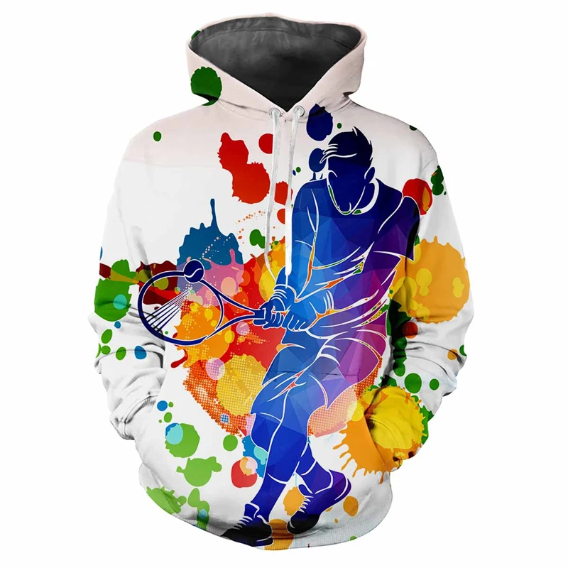 Ball Game Pattern 3D Printed Hoodies Tennis Bowling Badminton Casual Sports Running Men's Clothes Outdoor Comfortable Sweatshirt