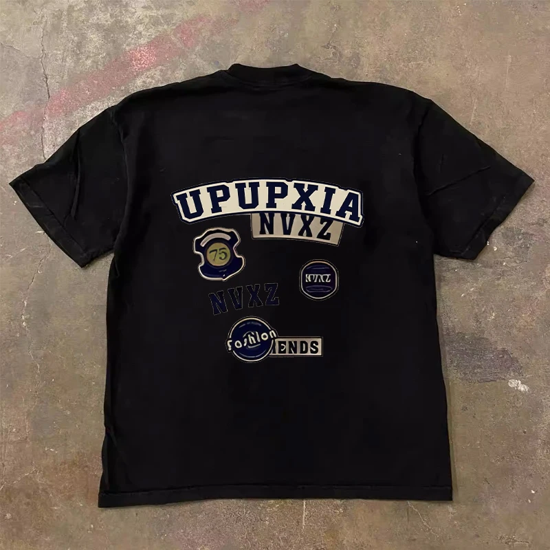 Loose Fit Cotton T-Shirt Unisex Short Sleeve Double Thread UPUPXIA Hero Print Sweat Absorbent round Neck Casual Summer Top