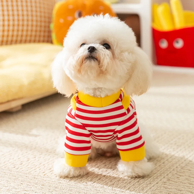 Autumn Dog Striped Hoodies Cartoon Pattern Dog Clothes Fashion Puppy Costumes Cute Soft Cat Hoodies Pet Sweatshirt Dog Pullovers