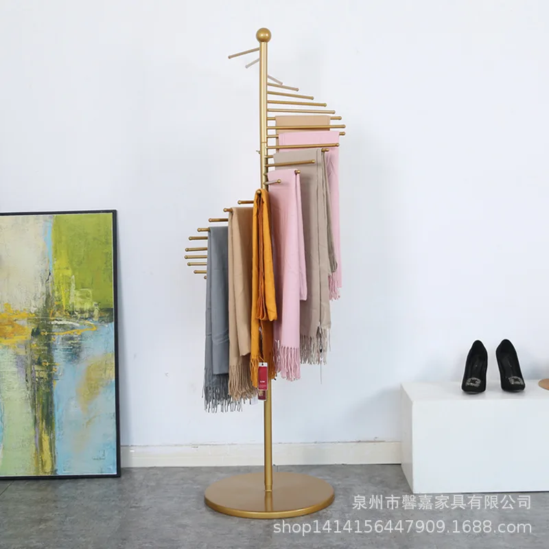 Factory direct sales, gold scarf rack, floor display rack, creative scarf, silk scarf display rack, round shelf, coat rack.