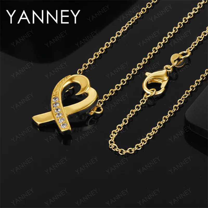 

925 Sterling Silver 18K Gold 16-30 Inch Exquisite Heart Pendant Necklace Fashion Women's Jewelry Wedding Accessories