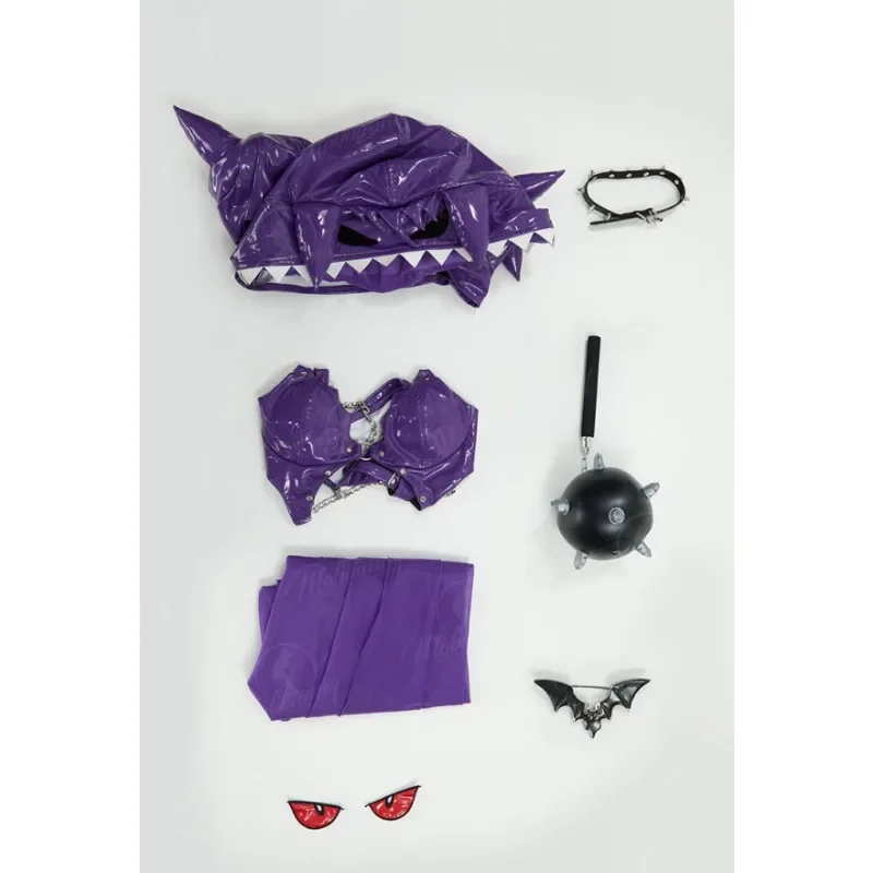 MOBBUNNY PM Derivative Sexy Lingerie Set Purple Bodysuit and Hooded Coat with Skirt and Choker Cosplay Costume for Halloween