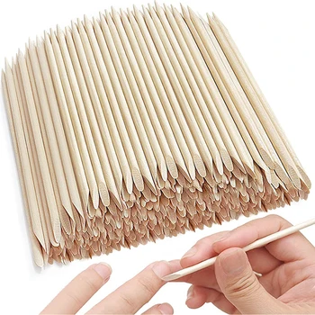 100/50pcs Nail Art Pusher Orange Wood Sticks Cuticle Pusher ...
