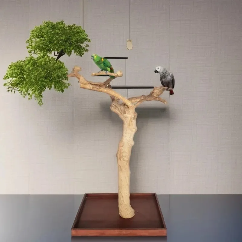 【Best-selling】Solid Pattern Javan Wooden Tree Parrot Bird Game Stand with Wooden Perch Cage Stand