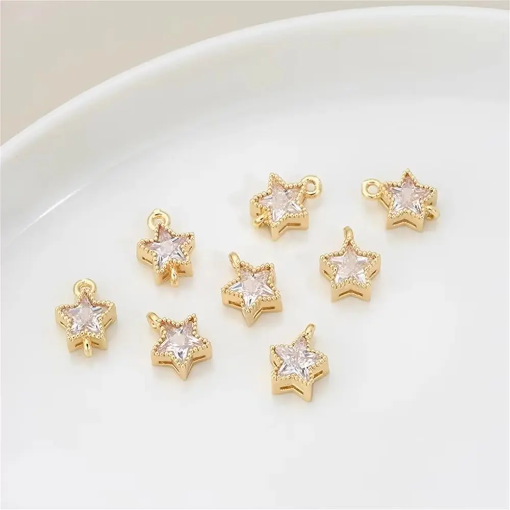 

1pcs 14K Genuine Gold Inlaid 3A Five-pointed Star Zircon Pendant Diy Material Double Pendant Single Pendant Earrings Accessory